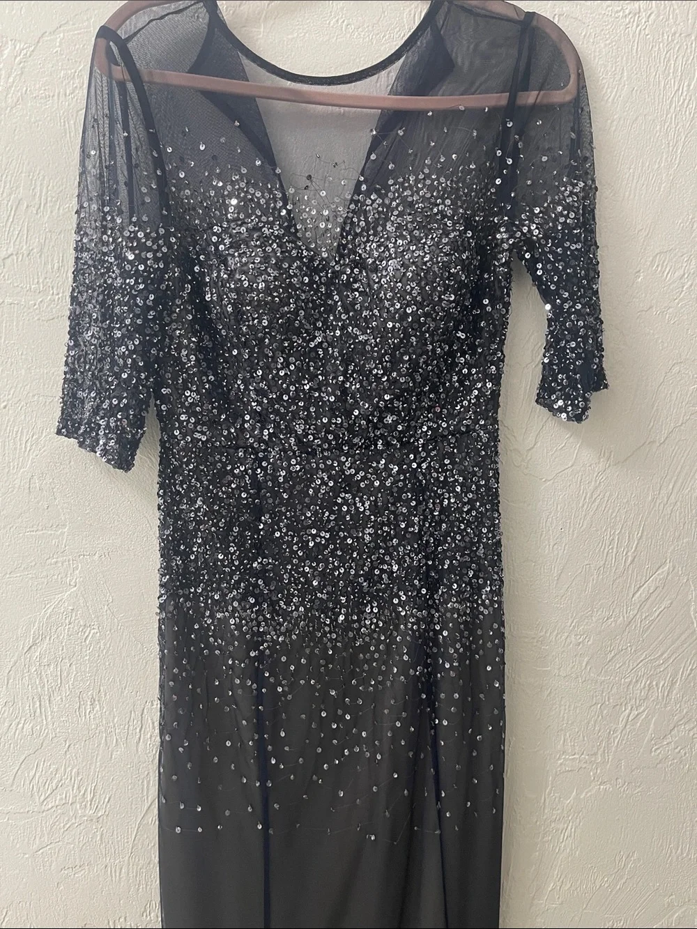 Adrianna Papell Dark Navy Gown, Size 8.  Beaded/Sheer Evening Gown